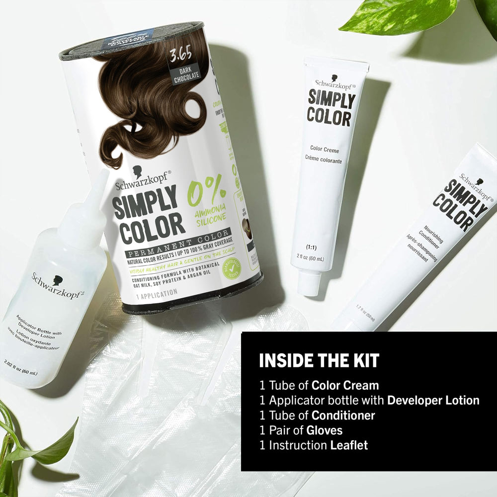 Schwarzkopf Simply Color swatches showing natural-looking dark chocolate results