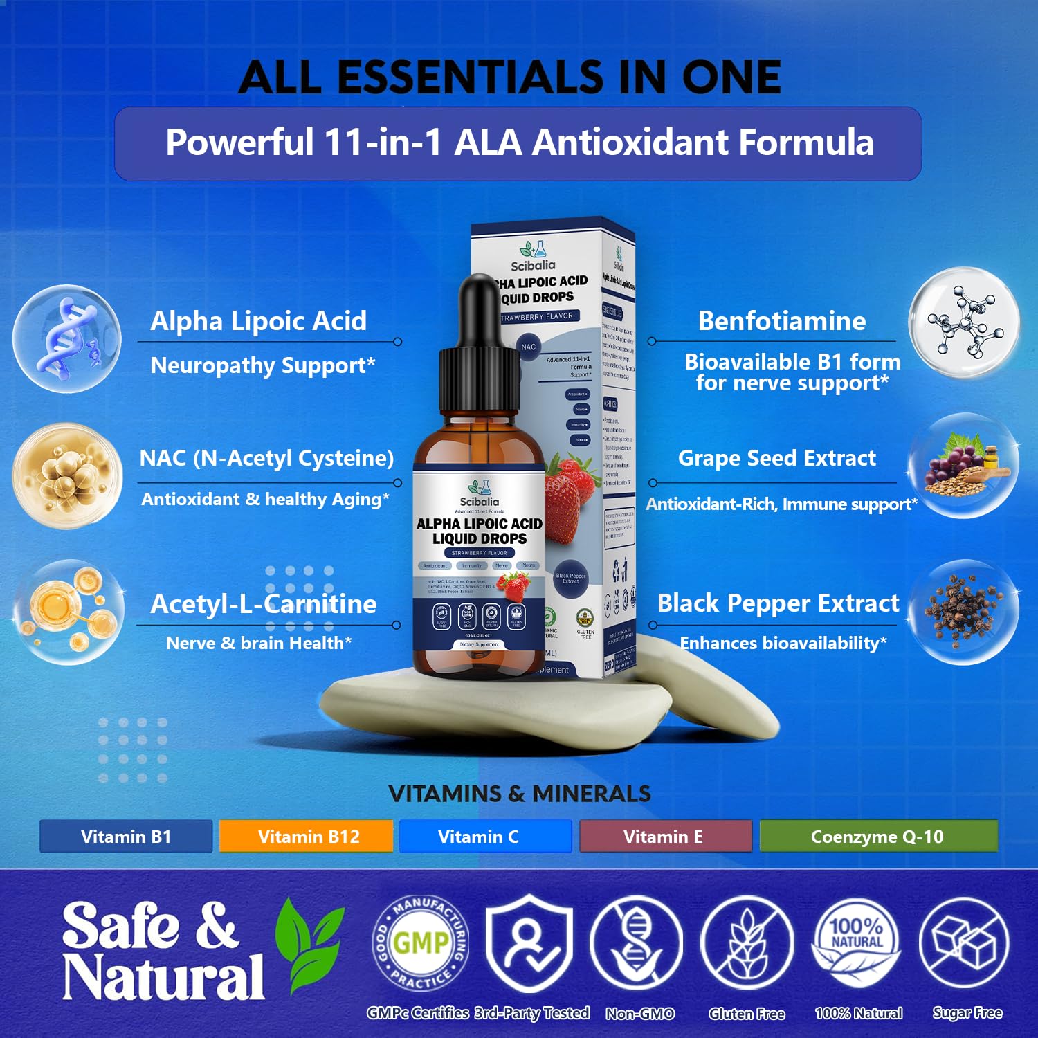 Scibalia Alpha Lipoic Acid strawberry drops offer convenient on-the-go intake