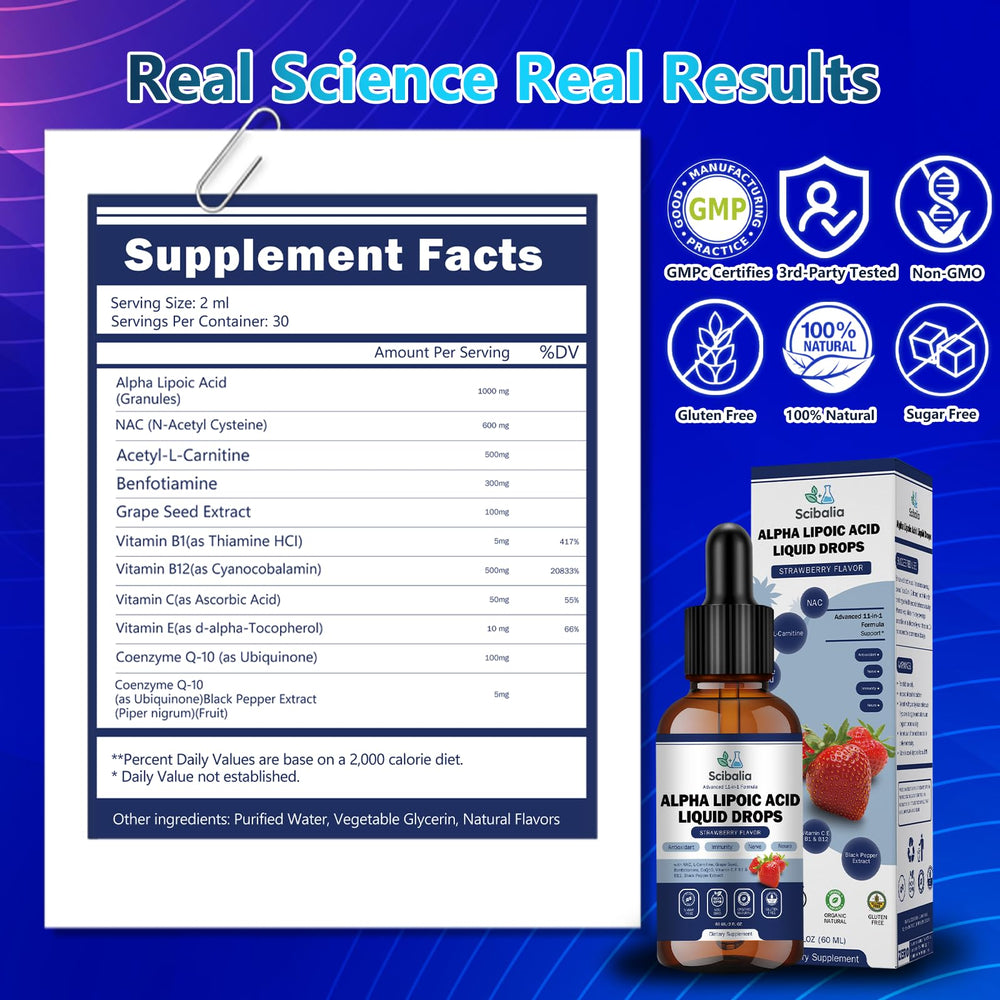 Scibalia Alpha Lipoic Acid third-party testing on label