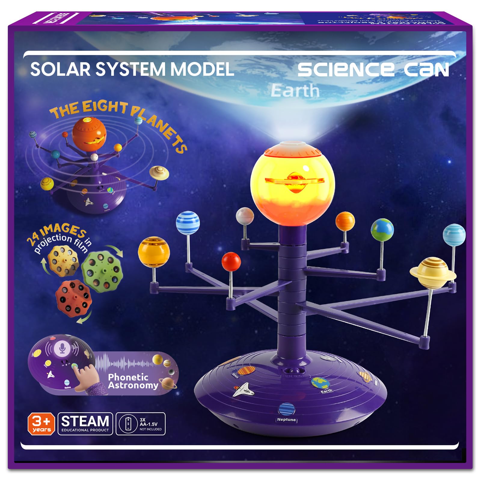 Science Can Solar System projector displays eight planets on wall for learning