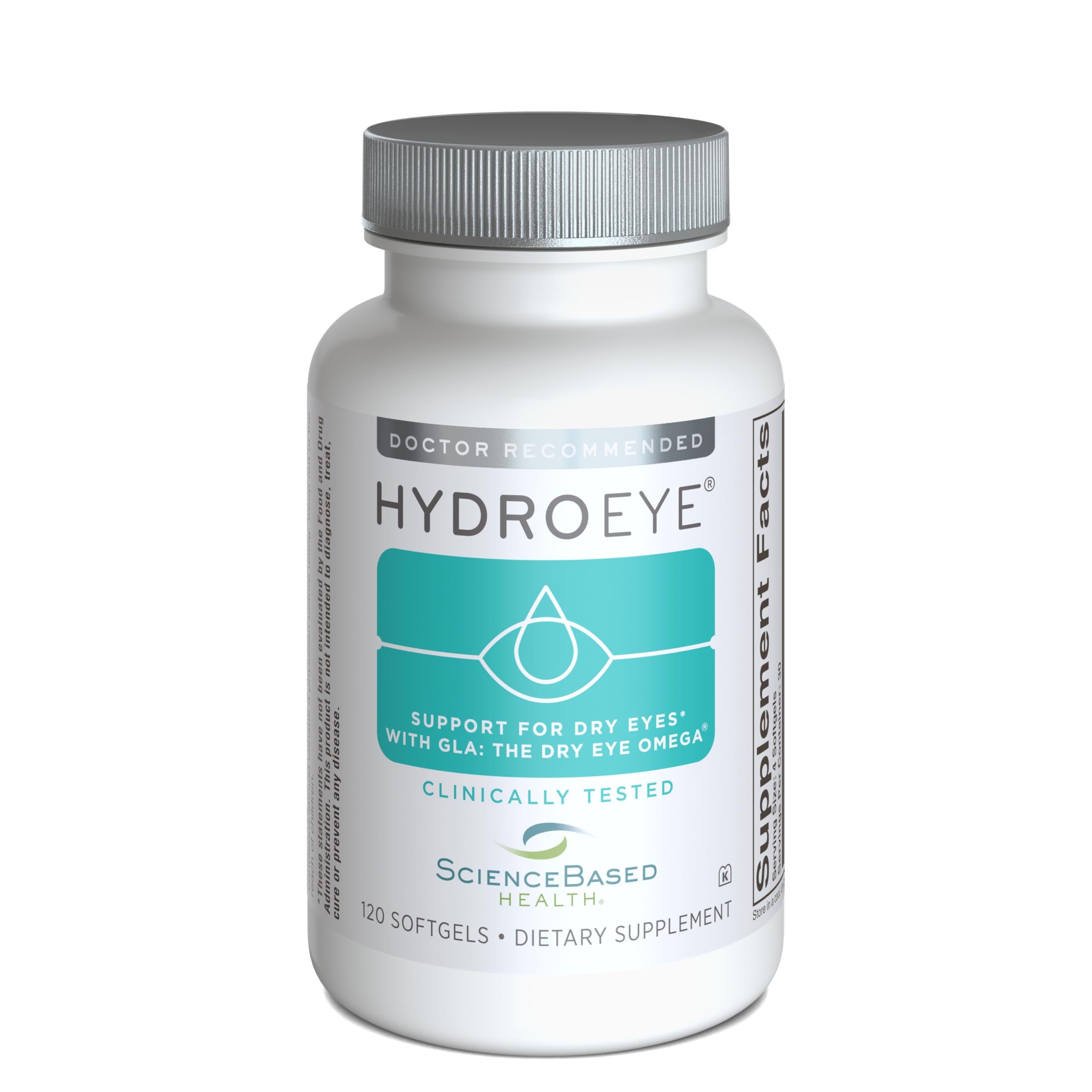 ScienceBased Health HydroEye bottle front for daily dry eye support.