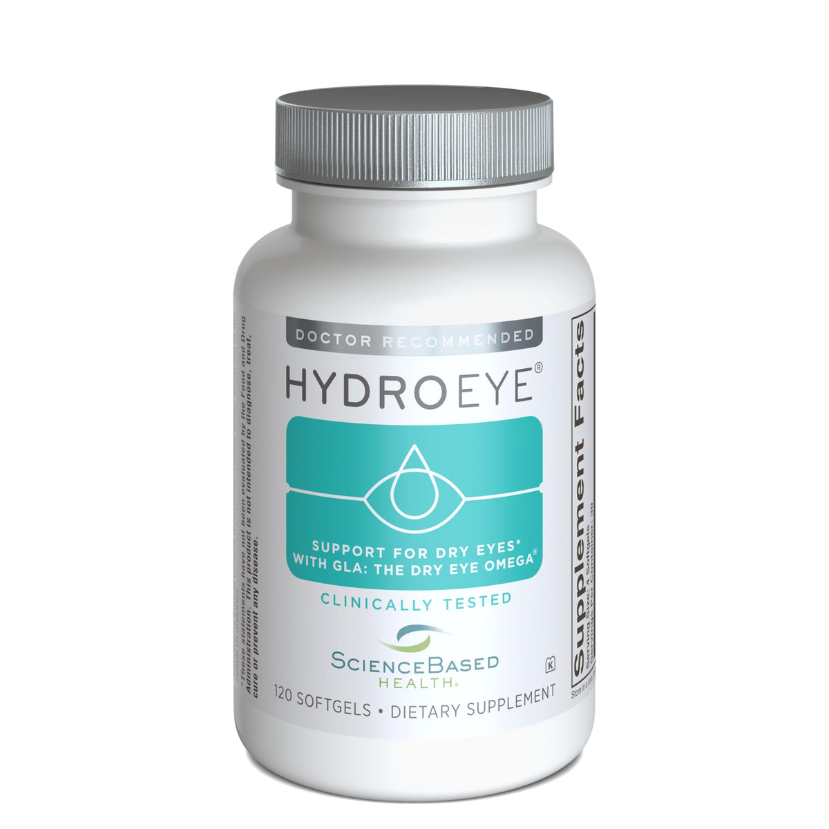 ScienceBased Health HydroEye bottle front for daily dry eye support.