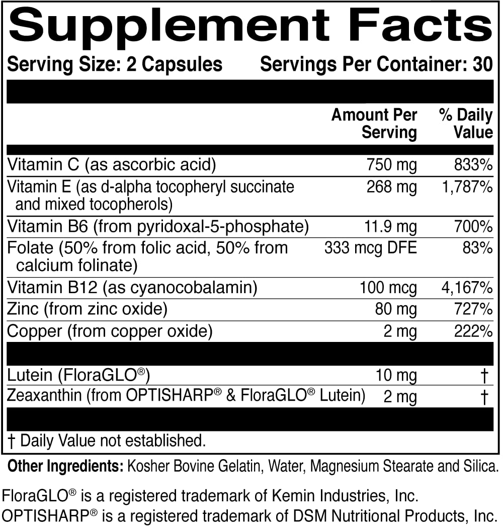MacularProtect AREDS2 bottle back label detailing nutrient blend for macular support