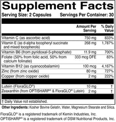 MacularProtect AREDS2 bottle back label detailing nutrient blend for macular support