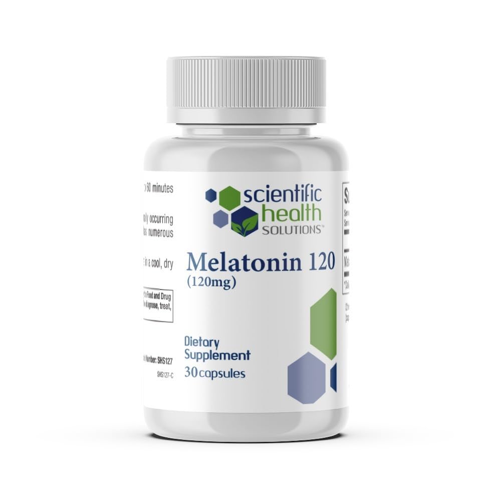 Scientific Health Solutions Melatonin 120mg bottle for easy nightly sleep support and dosing.