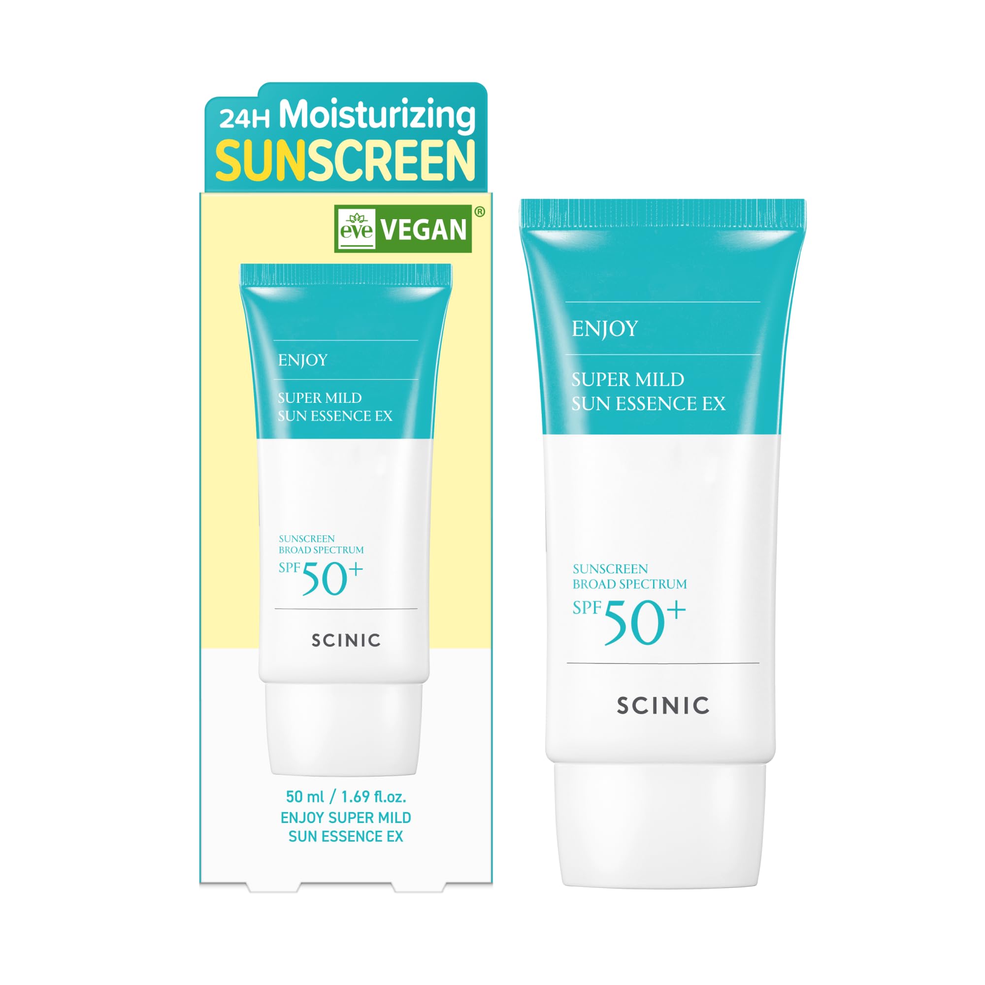 SCINIC Enjoy Super Mild Sun Essence EX bottle for lightweight daily protection.