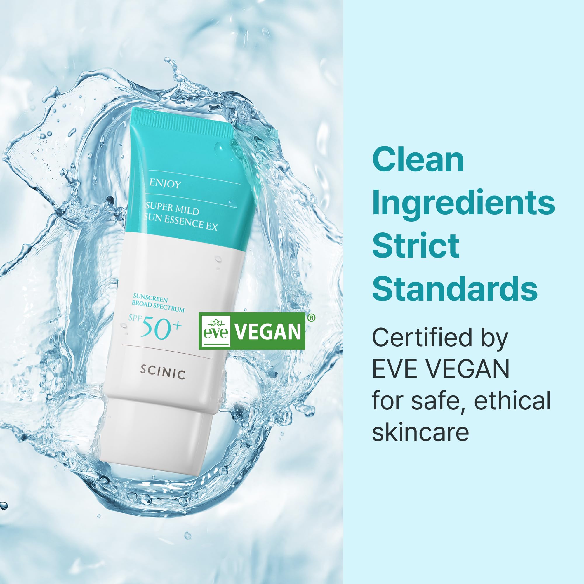 SCINIC Enjoy Super Mild Sun Essence EX suitable for sensitive and acne-prone skin.