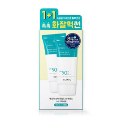 SCINIC Enjoy Super Mild Sun Essence dispensing pump for easy, mess-free application.