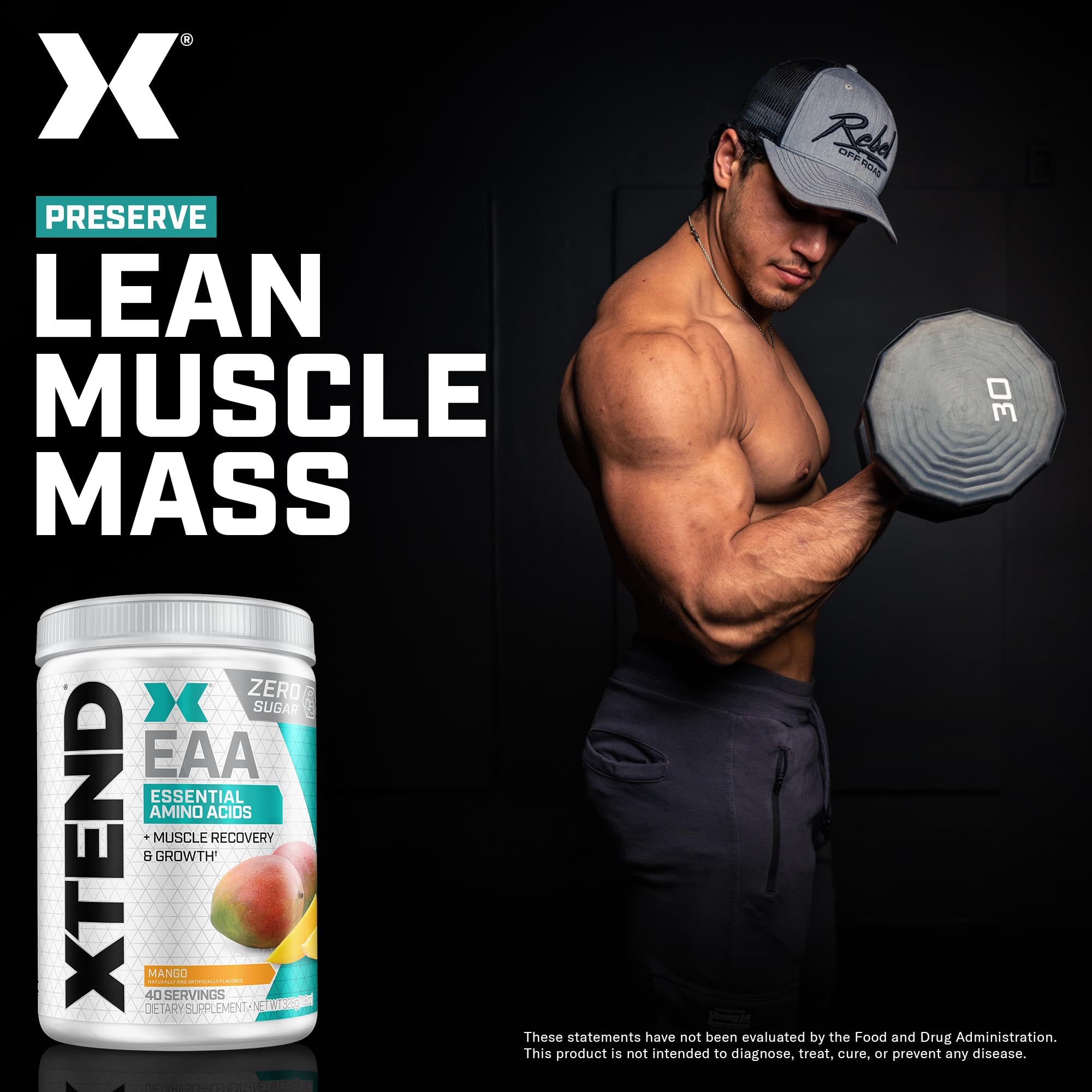Close-up Xtend EAA label highlighting 9 essential amino acids