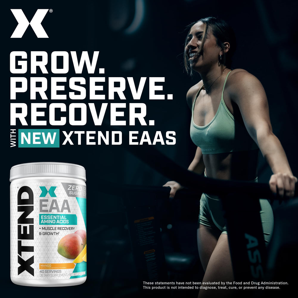Xtend EAA nutrition panel shows 10 g EAAs per 2 servings