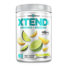 Scivation Xtend Original BCAAs Lemon Lime bottle highlighting refreshing hydration during training.