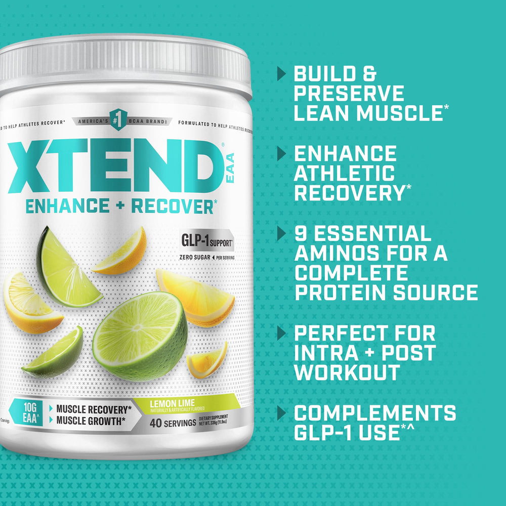 Scivation Xtend BCAAs scoop with powder on a countertop for easy mixability.