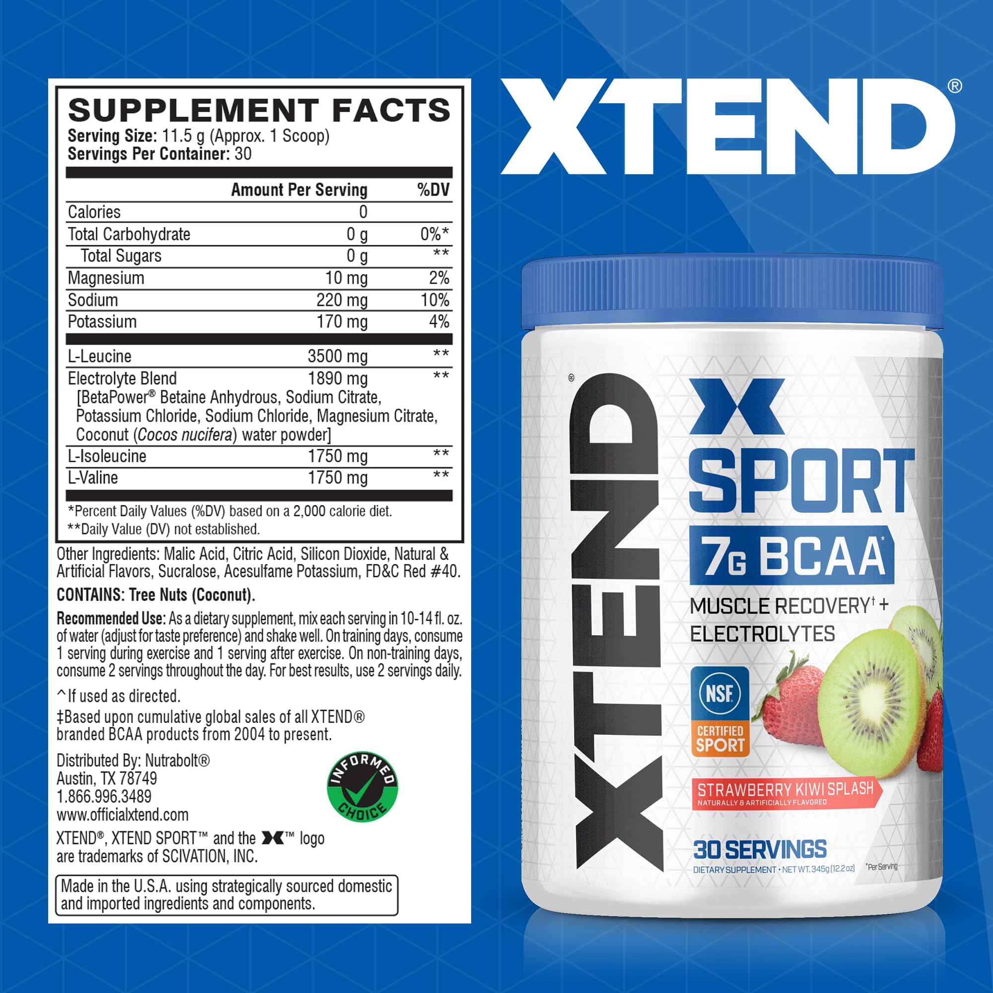 Scoop of XTEND Sport BCAA powder ready for post-workout recovery