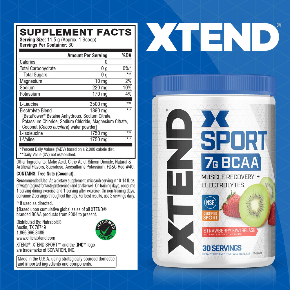 Scoop of XTEND Sport BCAA powder ready for post-workout recovery