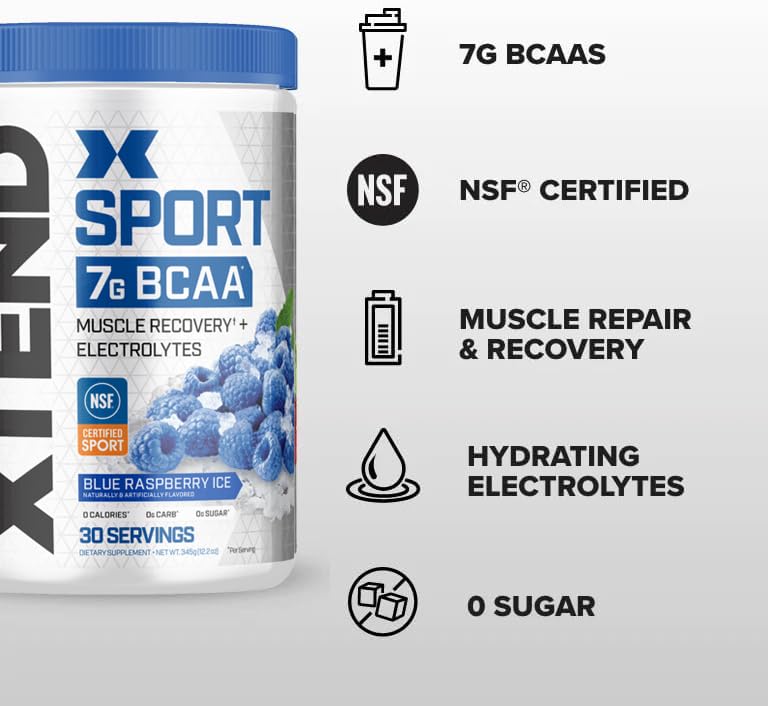 XTEND Sport Blue Raspberry Ice includes scoop for precise dosing.