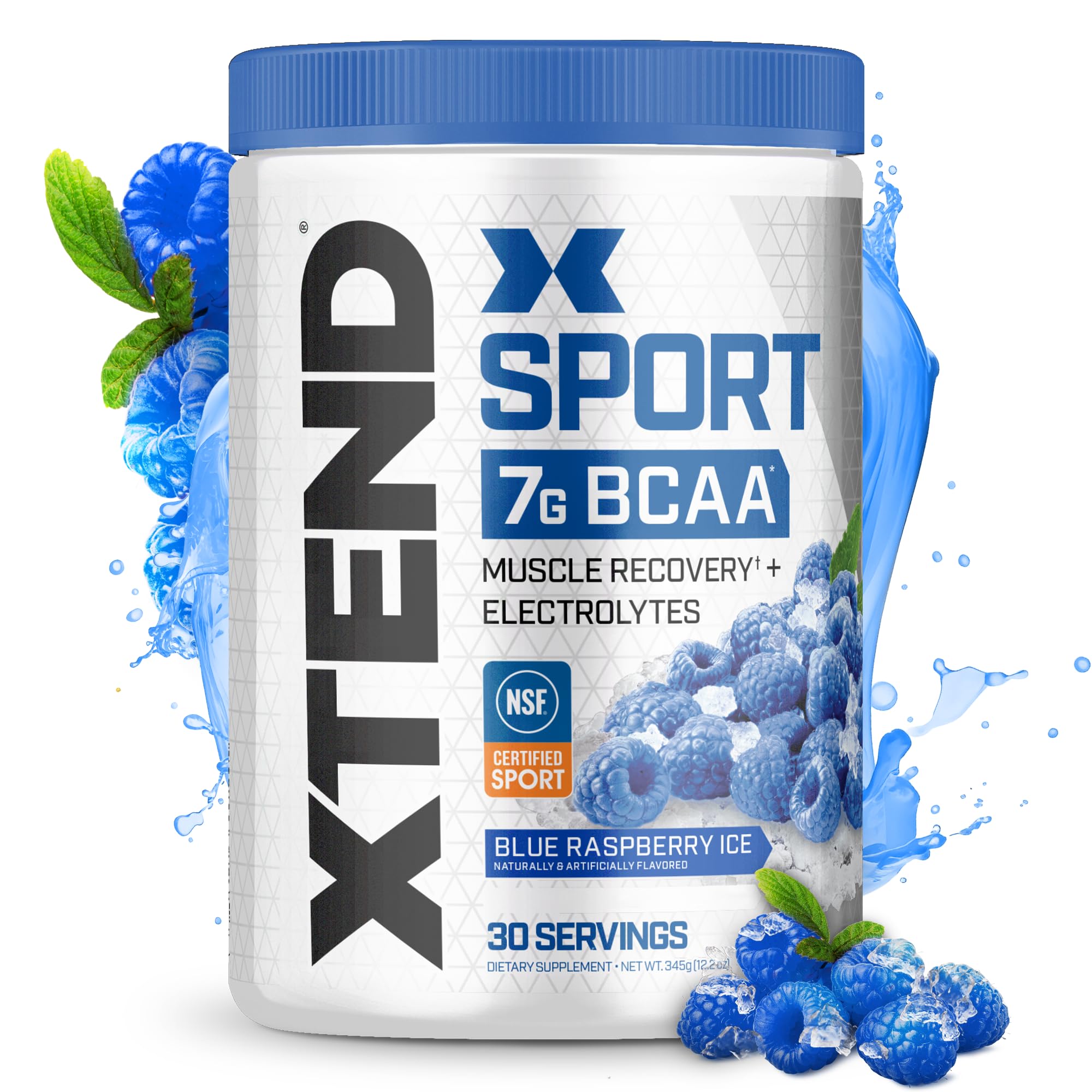 Scivation XTEND Sport Blue Raspberry Ice powder in tub for convenient recovery hydration.