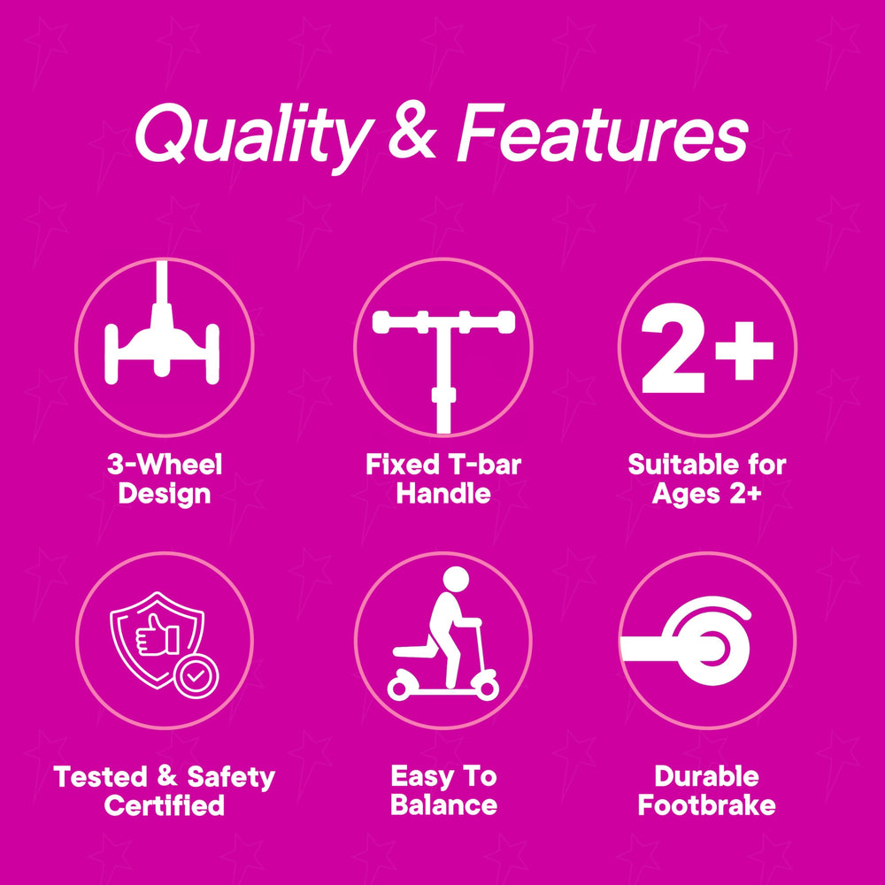 Scooter Stars ABEC-7 wheels deliver smooth, quiet gliding on floors and sidewalks.