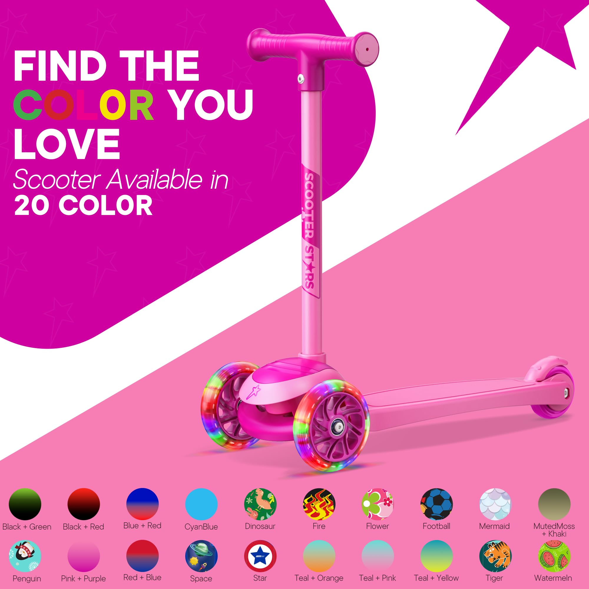 Scooter Stars indoor-outdoor riding for ages 2+ encourages active, imaginative play.