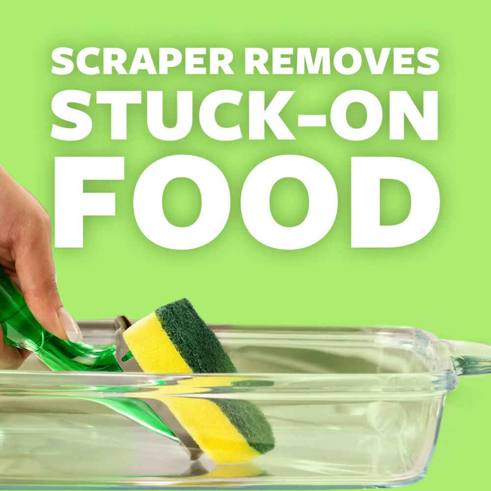 Scotch-Brite Dishwand fibers made from recycled content for eco-friendly cleaning.