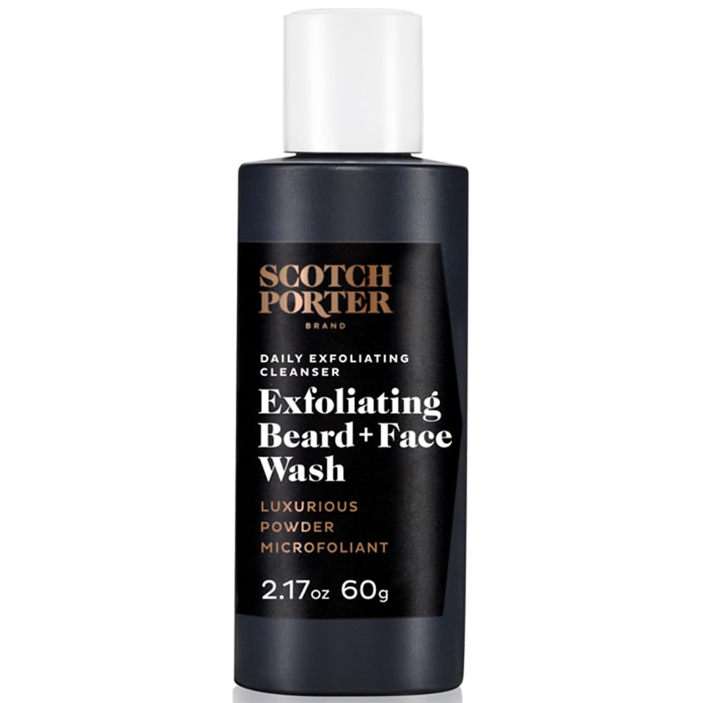 Scotch Porter Exfoliating Beard Wash bottle showing foam for clean skin.