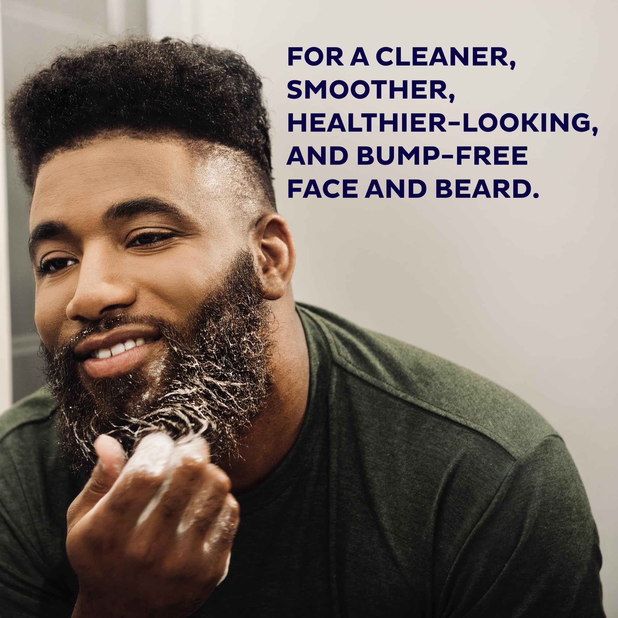 Close-up of microcrystalline granules exfoliating skin beneath the beard.