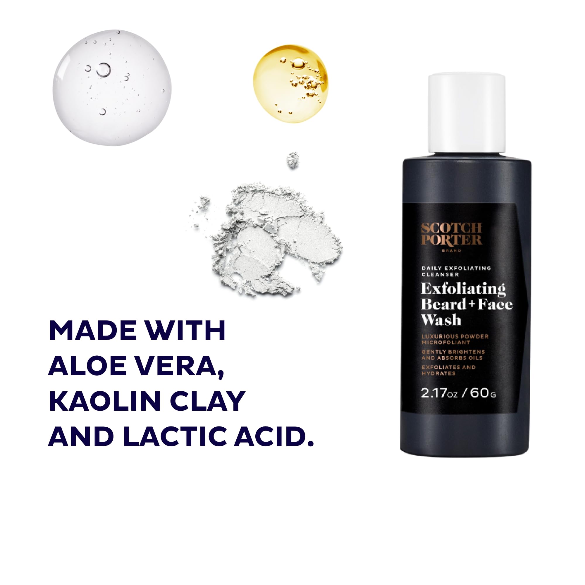 Scotch Porter Exfoliating Beard Wash powder-to-foam in hand demonstrates cleansing action.