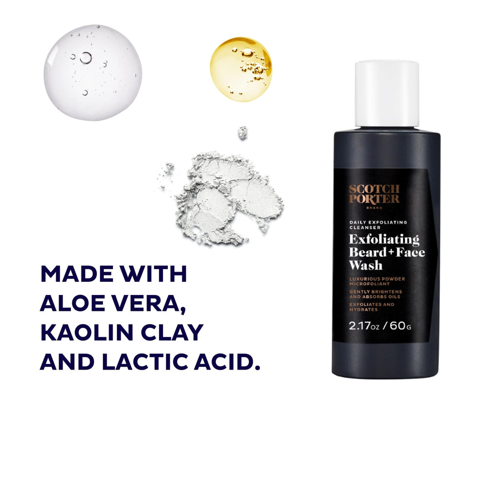 Scotch Porter Exfoliating Beard Wash powder-to-foam in hand demonstrates cleansing action.