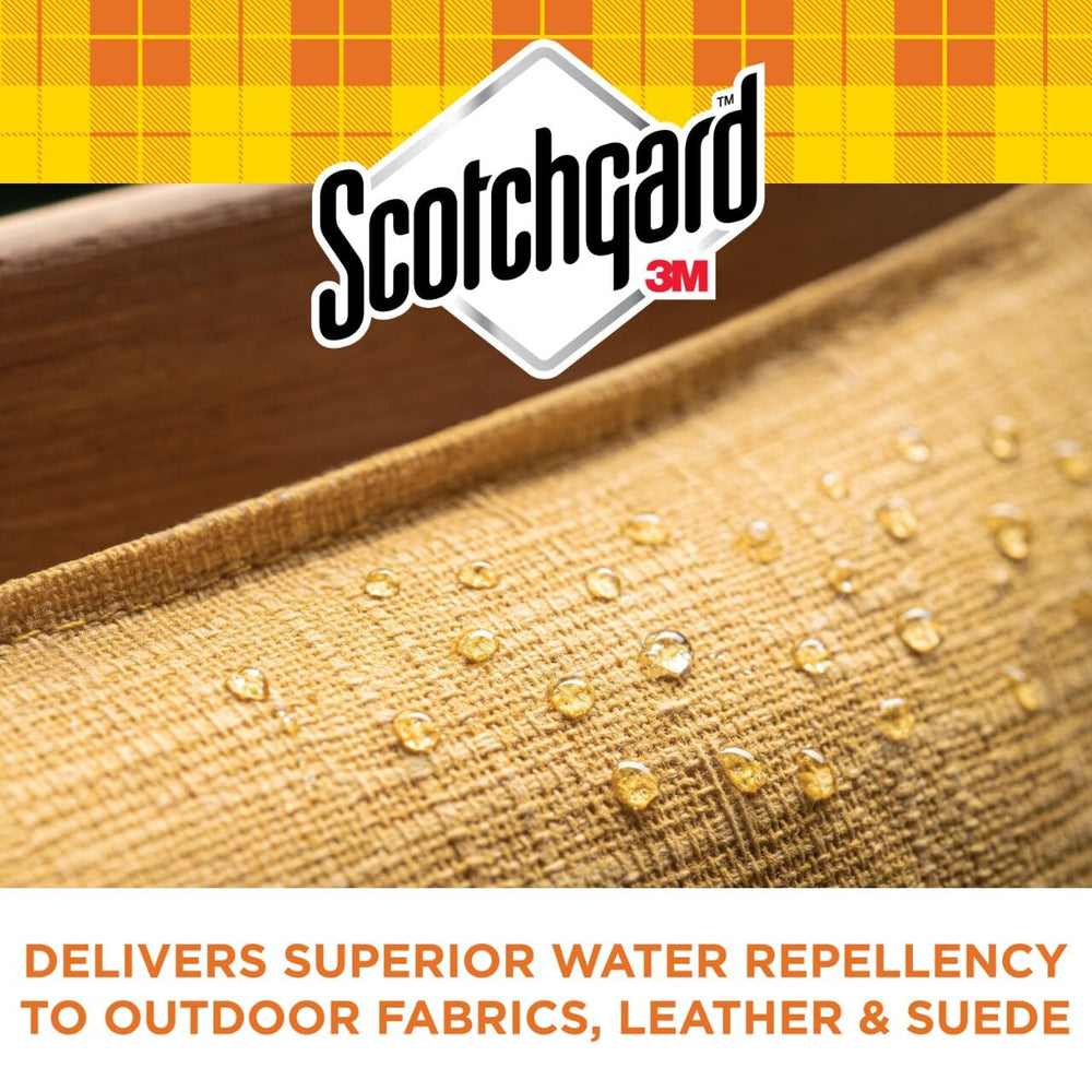 Beading water on treated fabric demonstrates Scotchgard Water & Sun Shield repellency