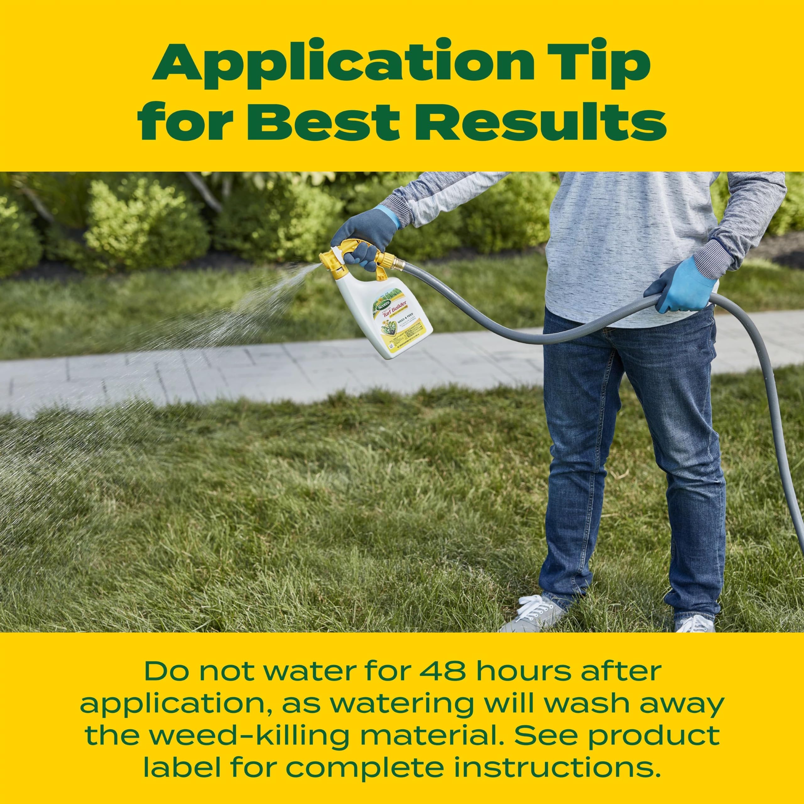 Scotts lawn fertilizer and weed killer bottle ready to spray.