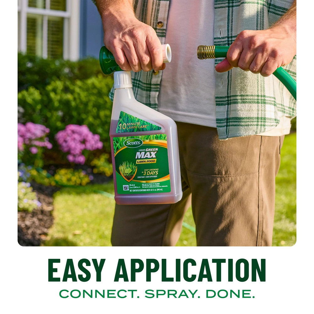 Seasonal four-feed plan with Scotts Liquid Green Max for lawn color.