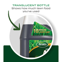 Translucent Scotts bottle shows amount applied during spraying.