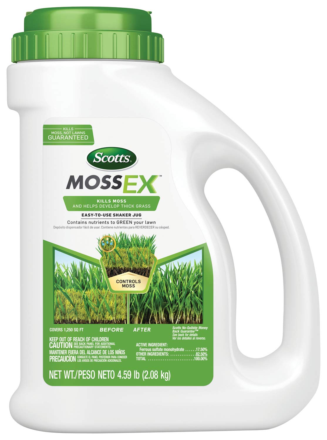 Scotts MossEx shaker jug ready for easy moss treatment on lawns.