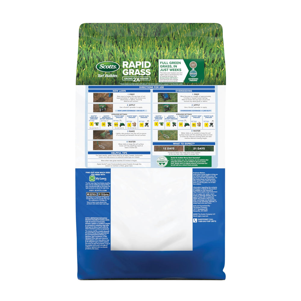Scotts Rapid Grass Sun & Shade Mix bag label with seed and fertilizer details