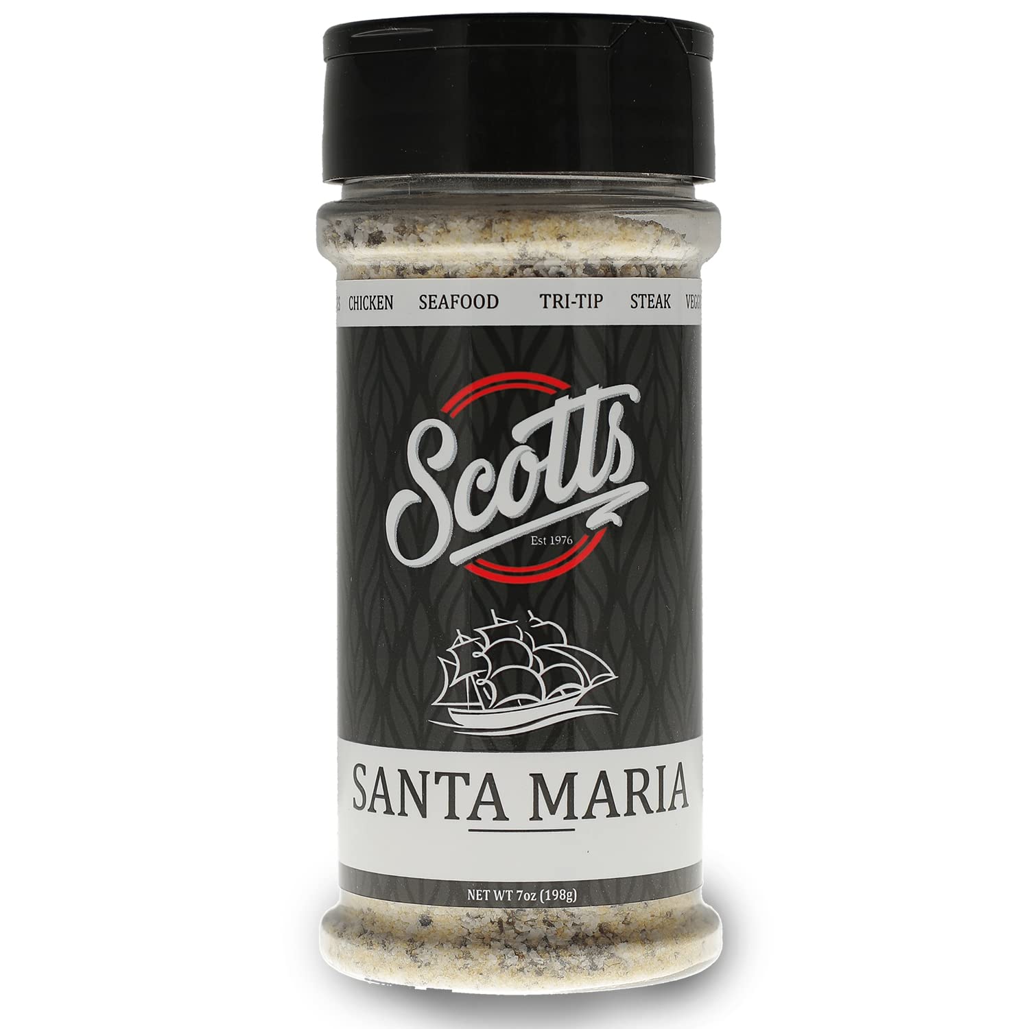 Scott's Santa Maria Seasoning bottle front view highlights pantry-ready flavor enhancer.