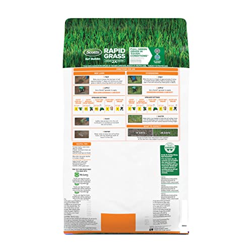Scotts spreader applying Rapid Grass demonstrates uniform coverage for an even start.