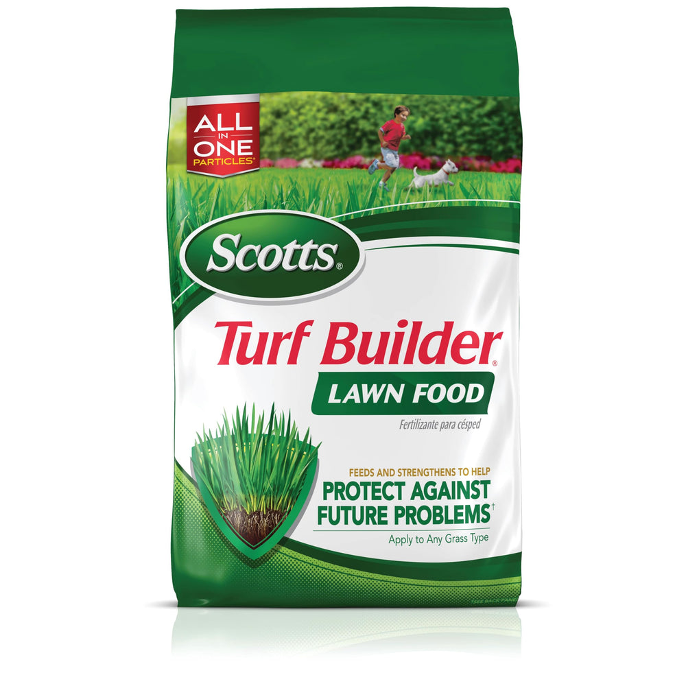 Scotts Turf Builder label close-up—clear instructions for safe use.
