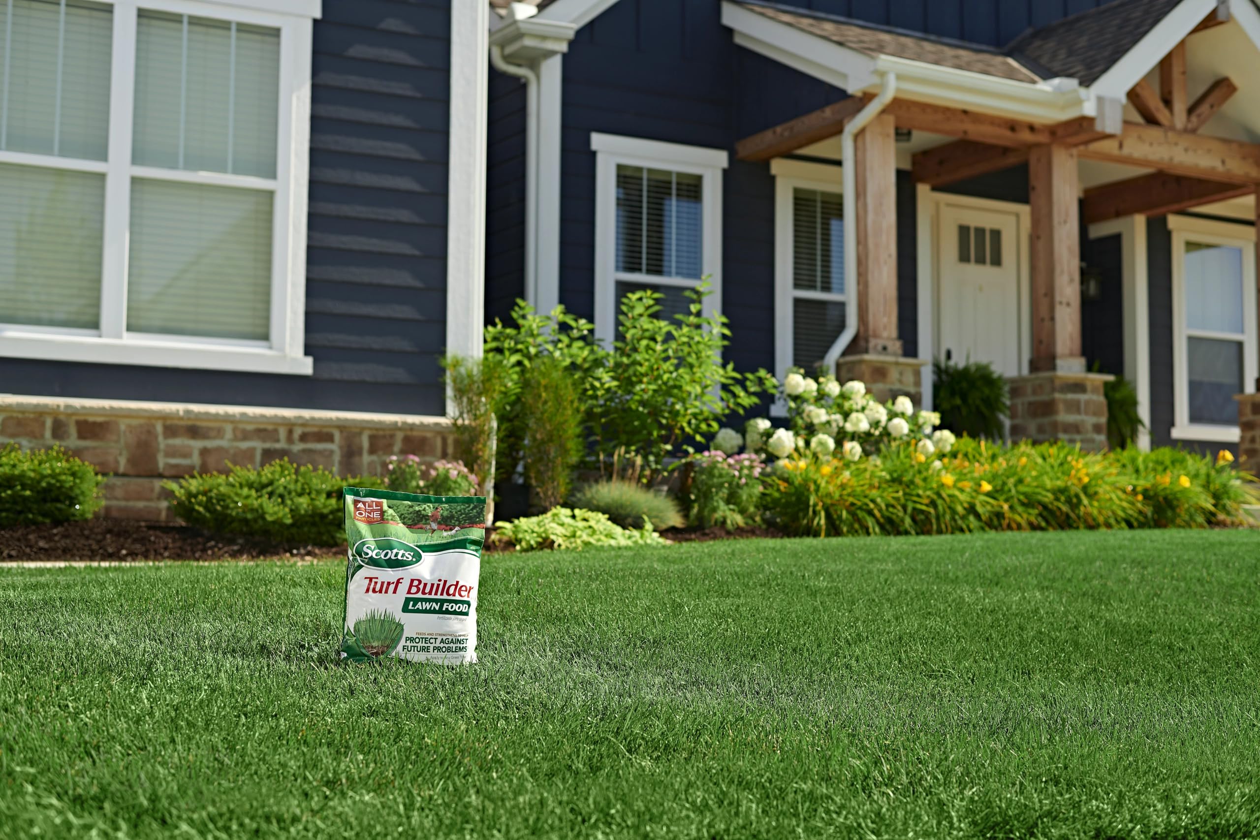 Scotts Turf Builder lush green lawn appearance and color.