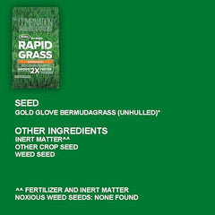 Scotts Turf Builder Rapid Grass seed-mix bag highlights dual action for faster lawn growth.