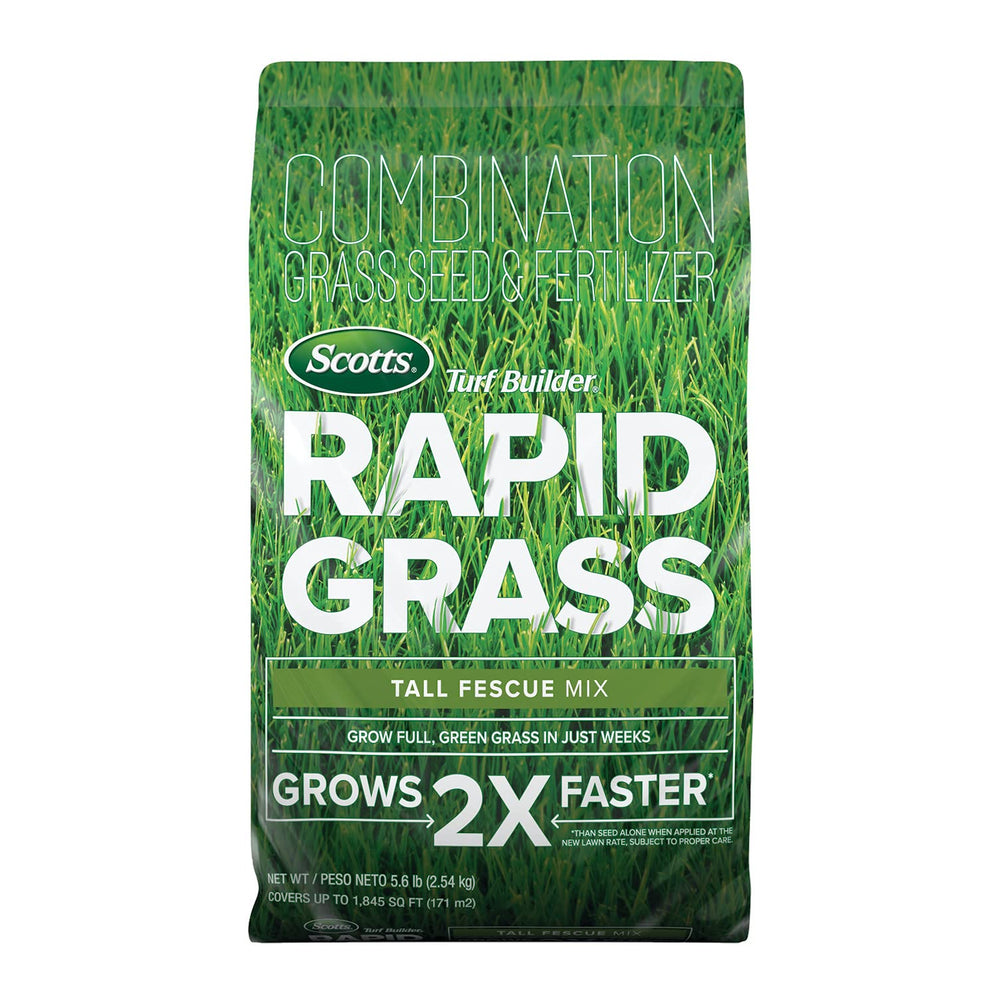 Scotts Turf Builder Rapid Grass Tall Fescue Mix bag ready for planting.