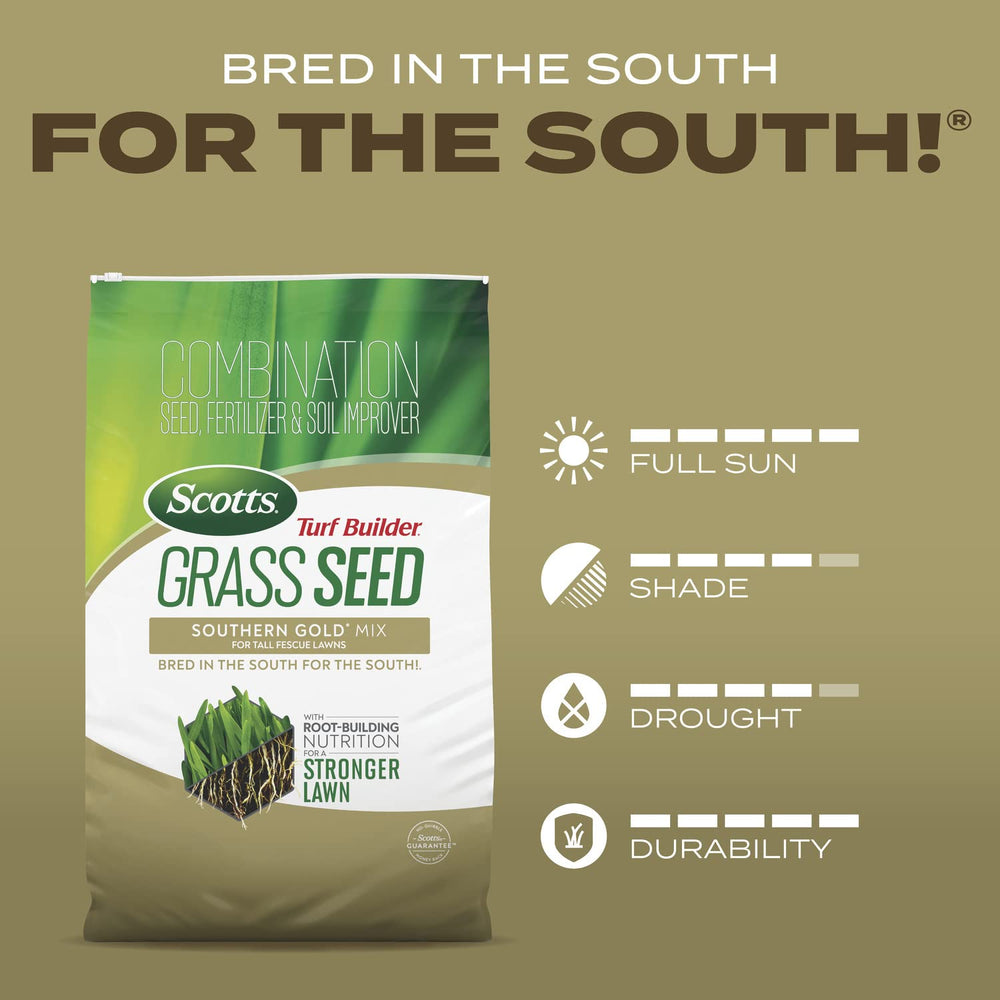 Spreader-ready application of Scotts Turf Builder Southern Gold mix