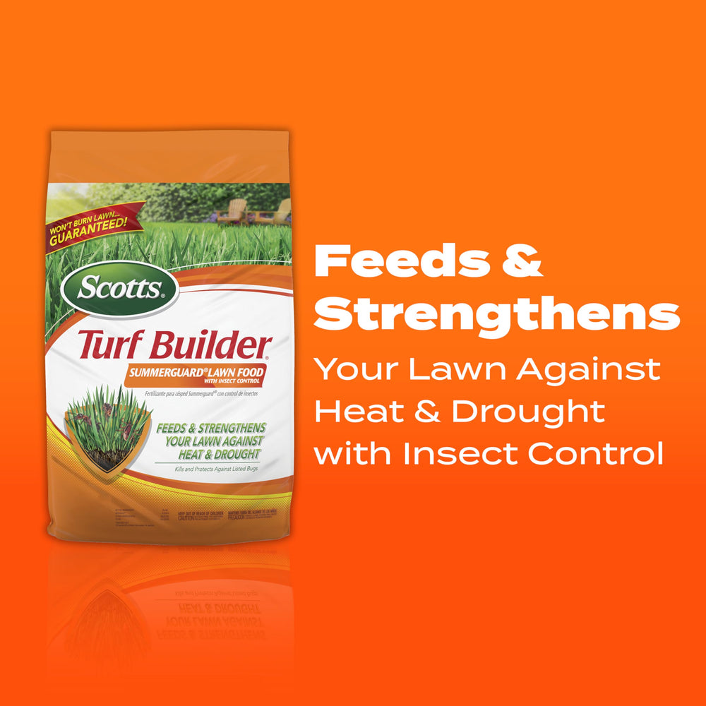 Scotts Turf Builder SummerGuard insect control protects against listed lawn bugs.