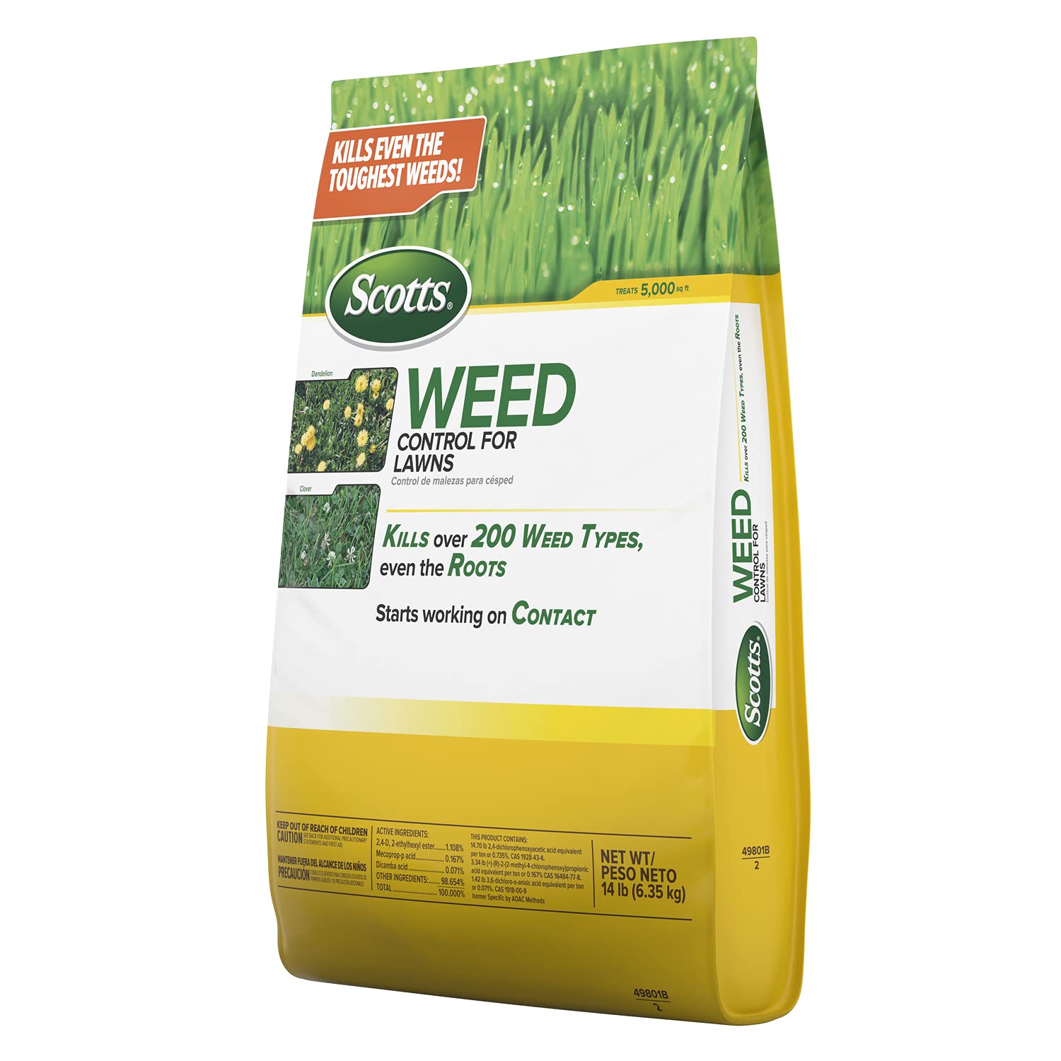 Scotts Weed Control not-for-use grasses note indicating where to avoid applying.