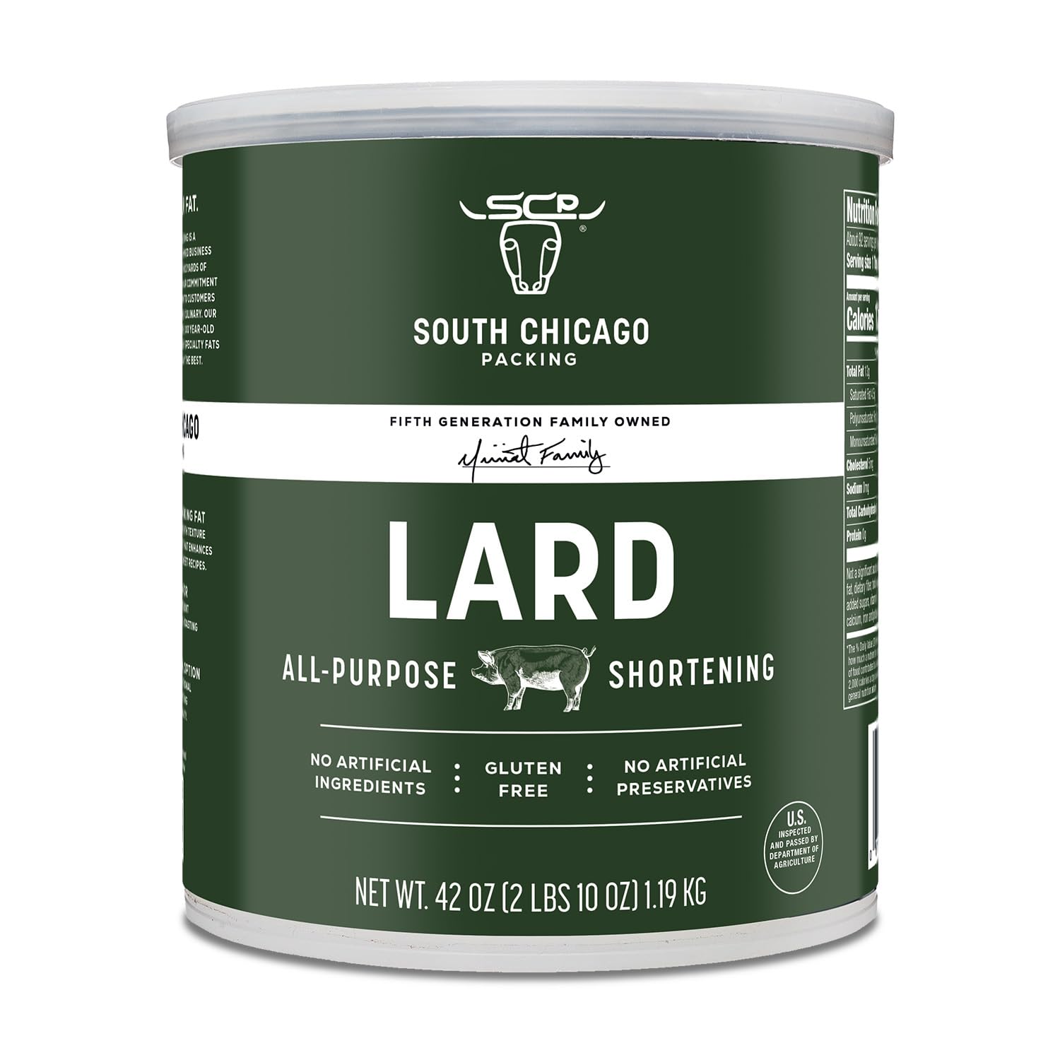 SCP Lard 42oz can shown for versatile baking and frying.