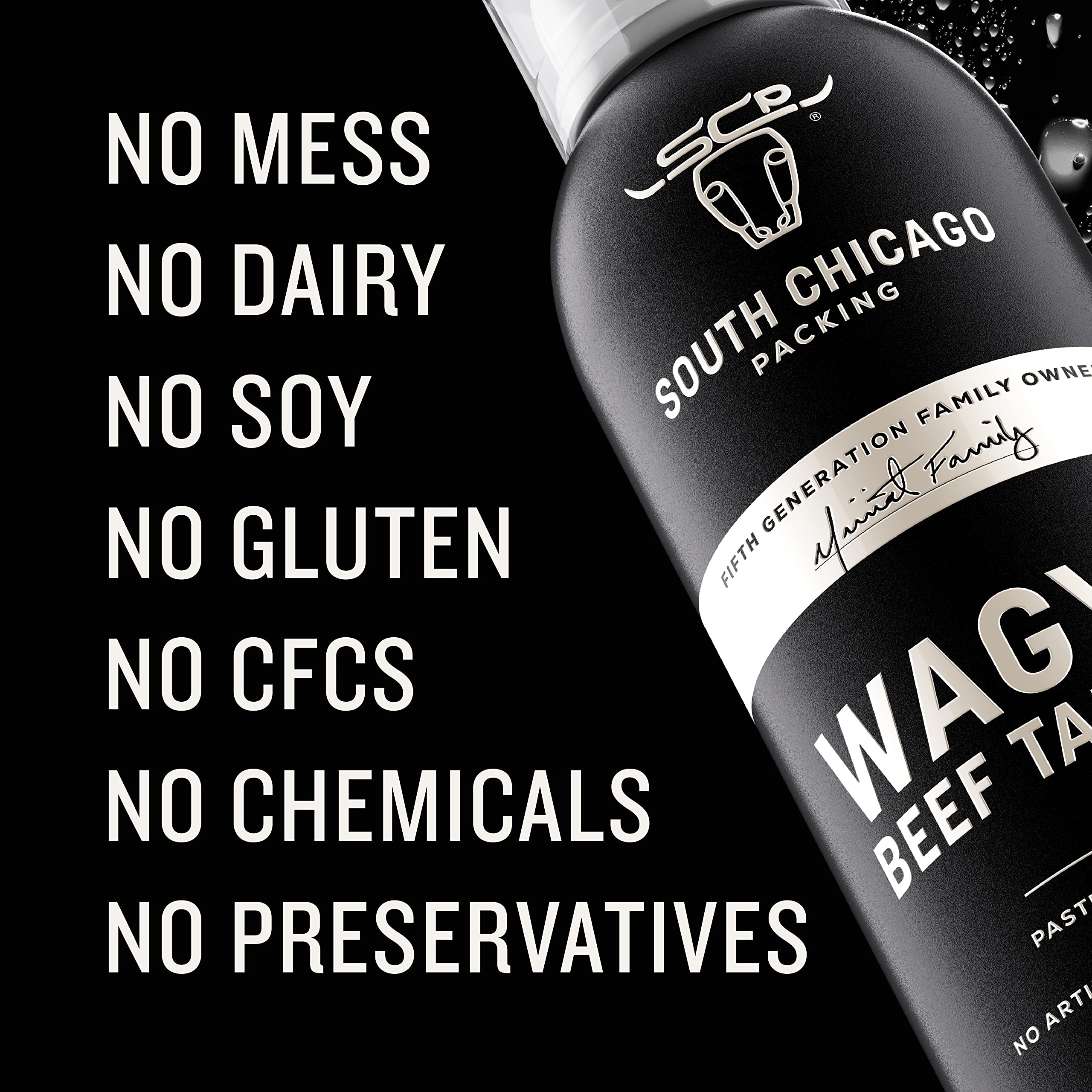 SCP Wagyu Tallow Spray on Grill for smoky, umami depth.