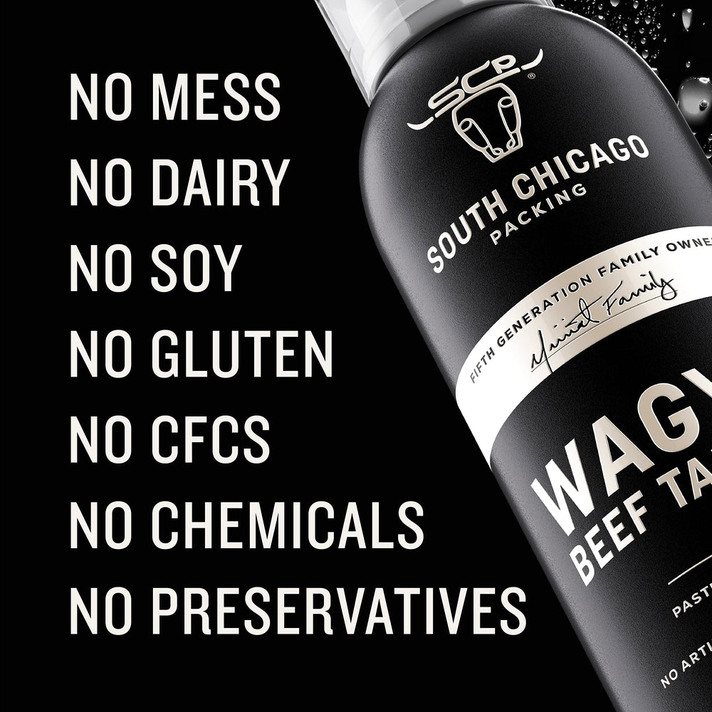 SCP Wagyu Tallow Spray on Grill for smoky, umami depth.