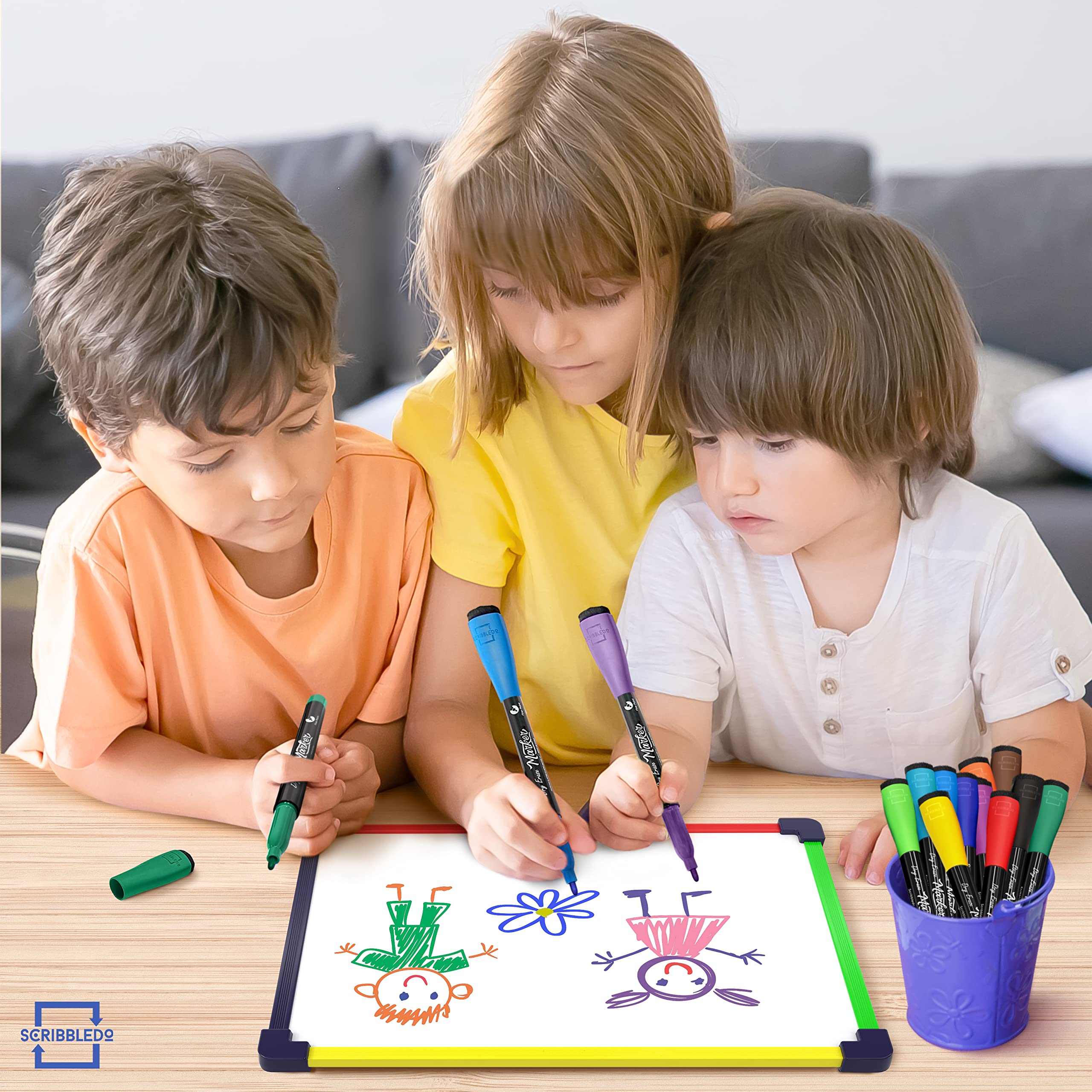 Scribbledo educational tool for kids promoting handwriting and spelling practice.