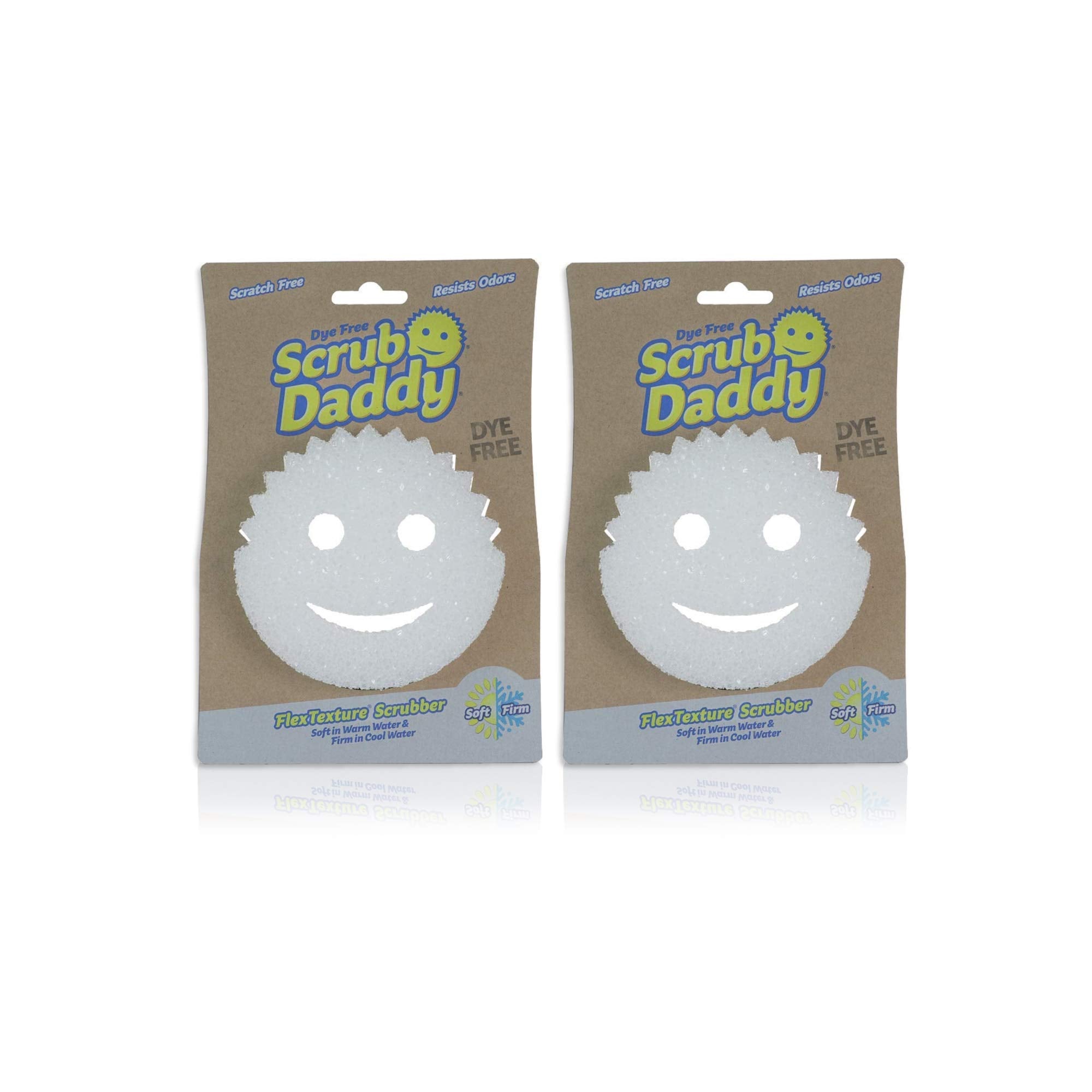 Scrub Daddy dye-free sponge shown from the front view for everyday kitchen cleaning.