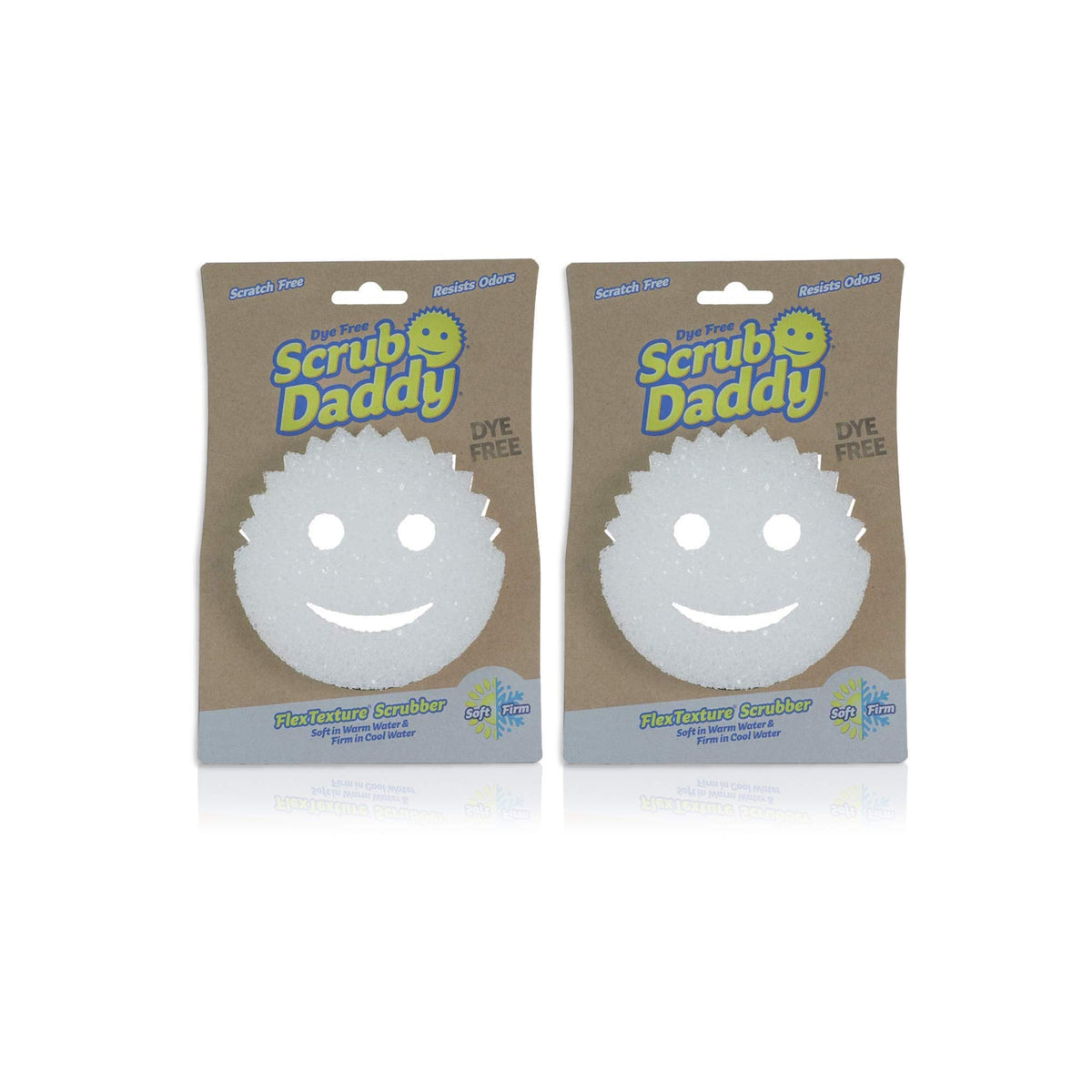 Scrub Daddy dye-free sponge shown from the front view for everyday kitchen cleaning.