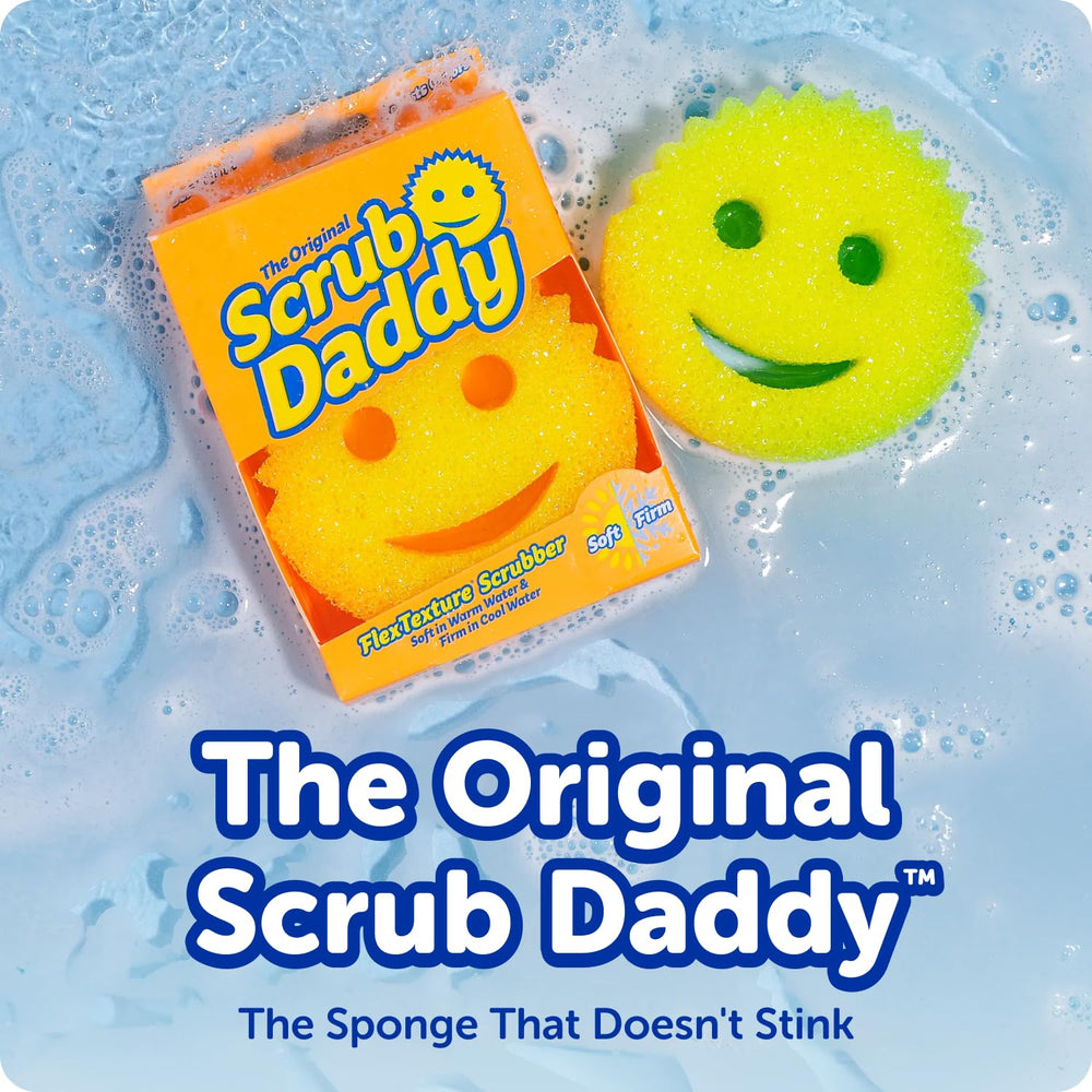 Close-up of Scrub Daddy FlexTexture foam for cold and warm water use.