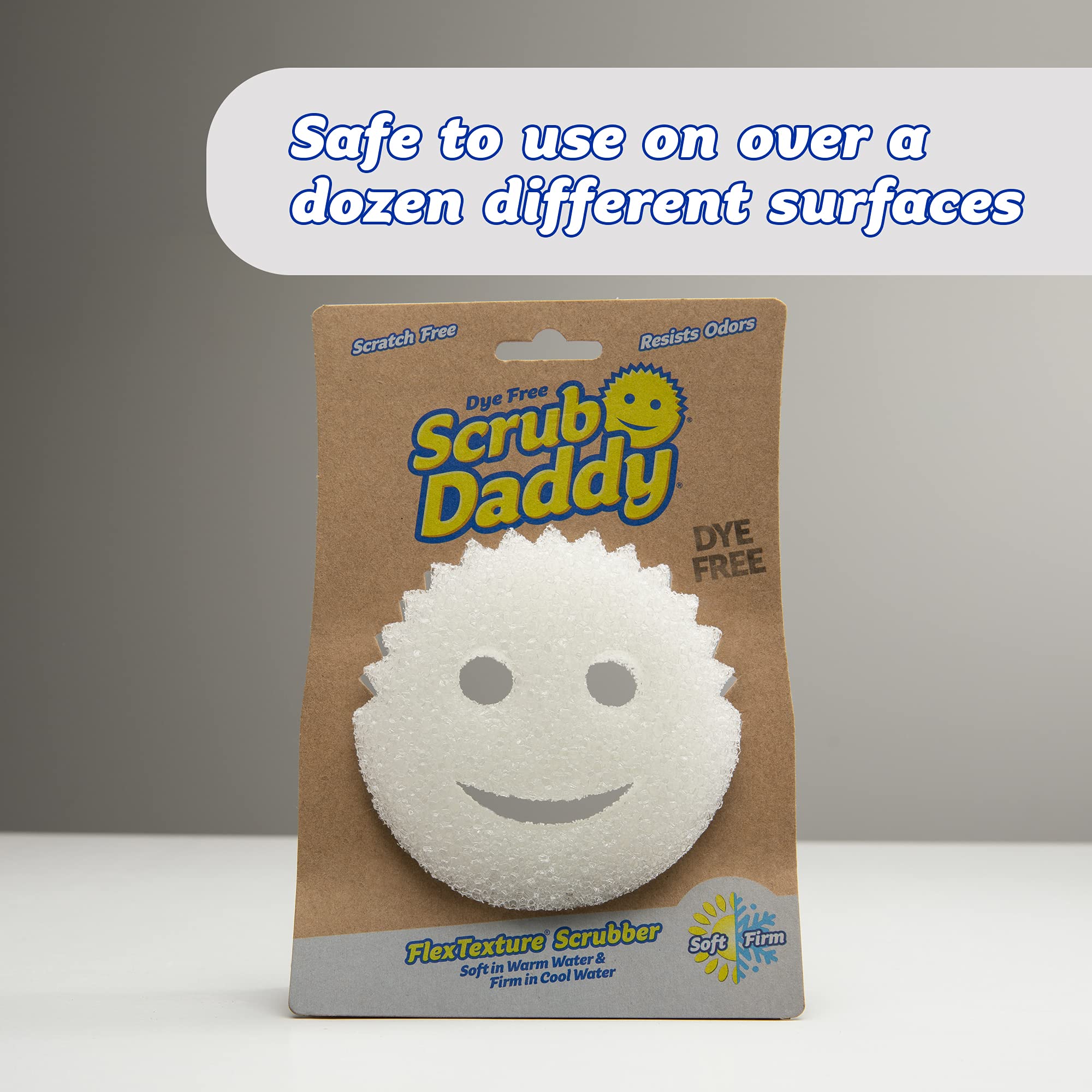 Scrub Daddy multi-use cleaning example shows dishes, surfaces, and more.